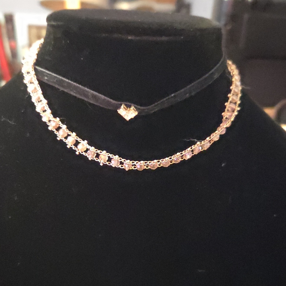 Elegant Gold and Black Choker Necklace 2 Necklaces